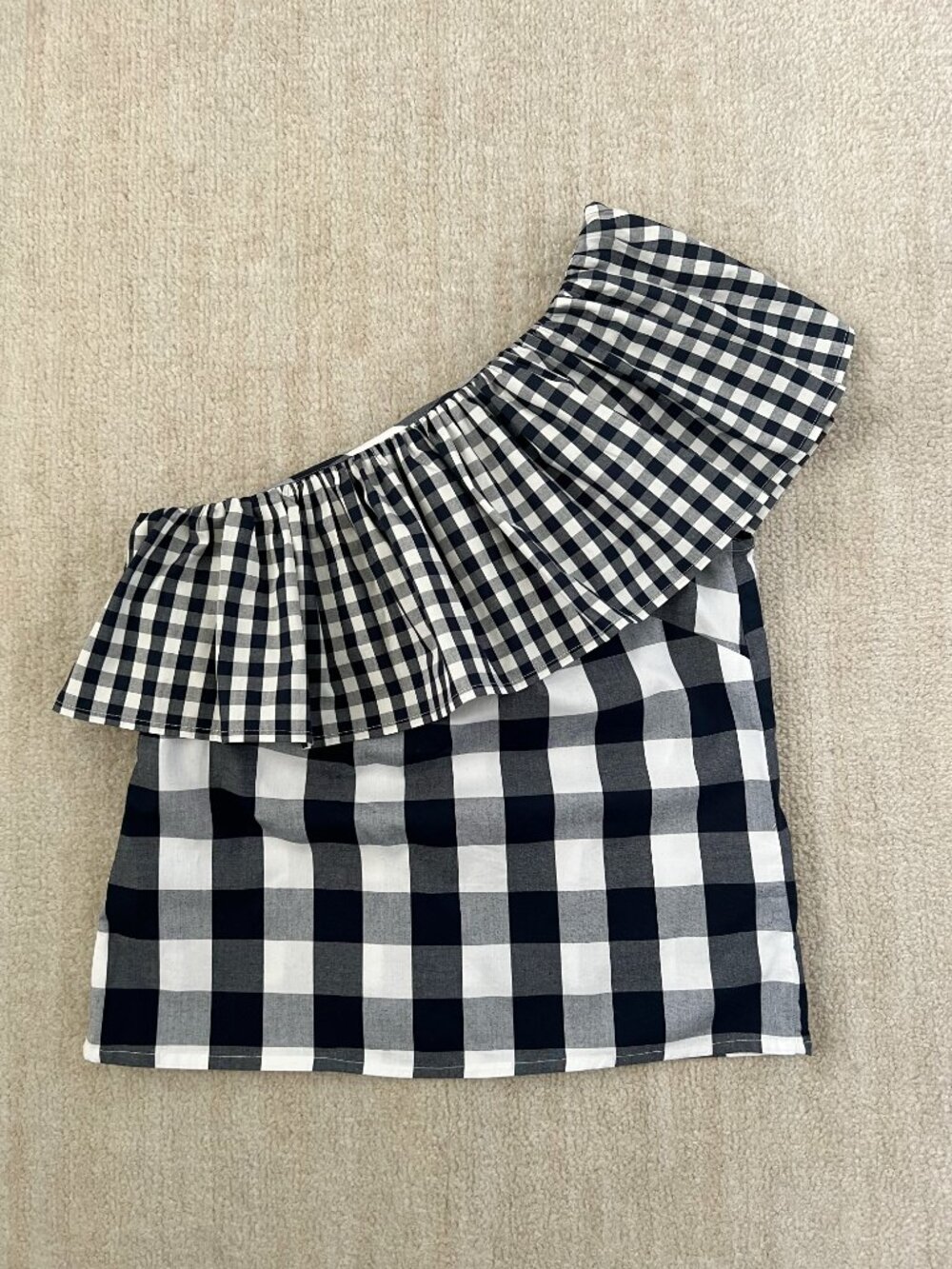 J. Crew Factory Summer Gingham Cotton One Shoulder Ruffle Blouse Top 2
